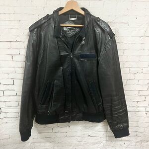 Members Only by Europe Craft Vintage Leather Jacket Black Size 44 Large Bomber